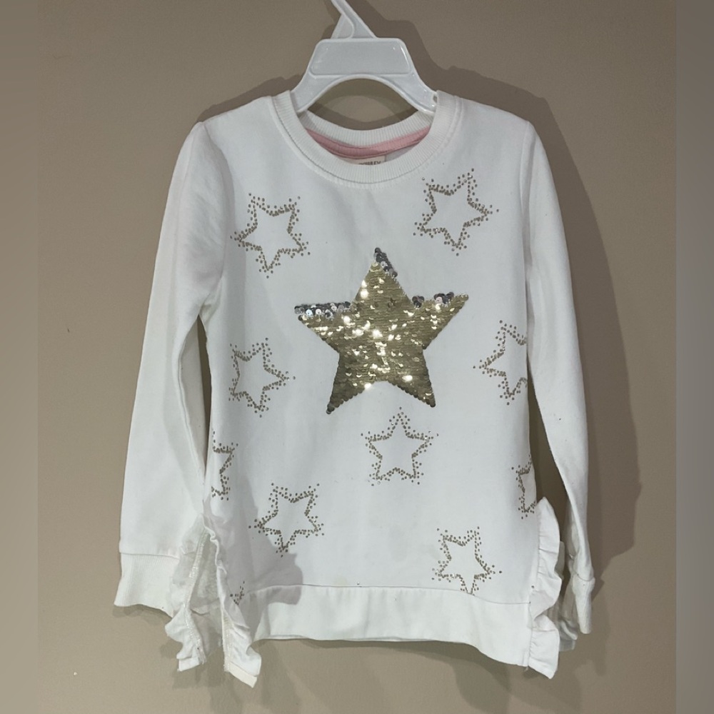 🌺CYNTHIA ROWLEY Girl’s Gold Star White Sides Slit Sweater, 5-6